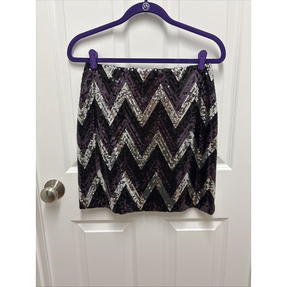 NWT Elie Tahari Black Silver‎ Purple Chevron Sequin Mini Skirt - Size 6